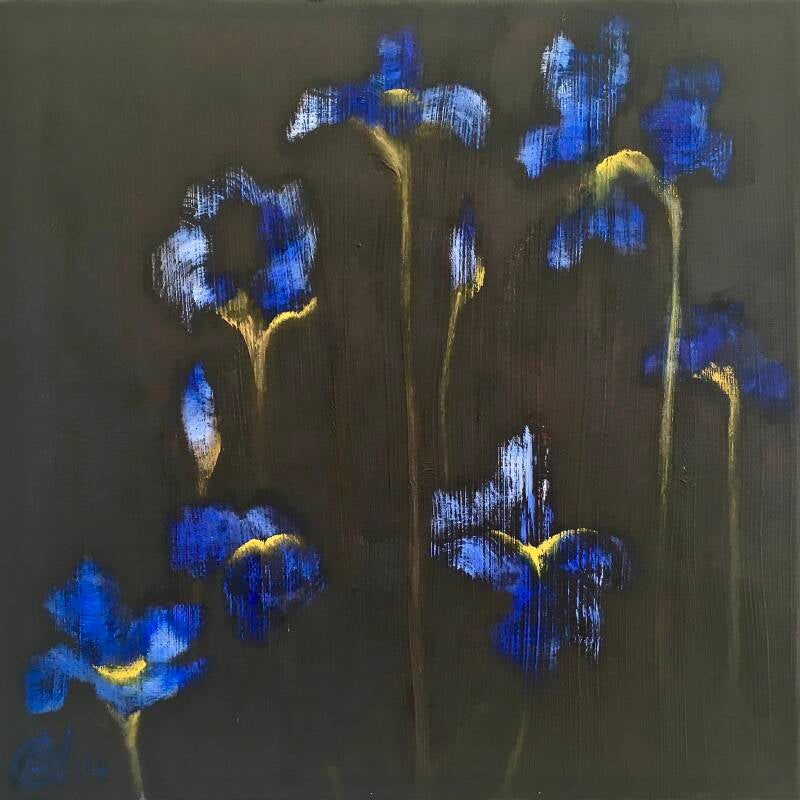 Irissen, olieverf op doek, 40x40cm (eigen collectie)