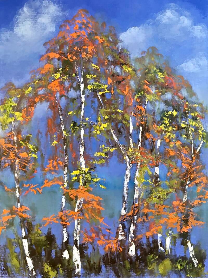 Herfstig berkenbosje, olieverf op papier, 50x40cm (werk in opdracht; verkocht)