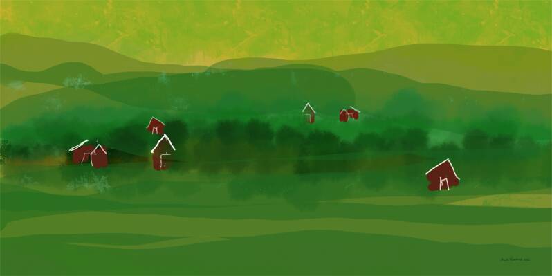 Zweedse huisjes, digitale kunst, 40x80cm