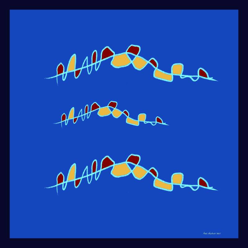 Wandelen met de hond, een plattegrond, digitale kunst, 30x30cm