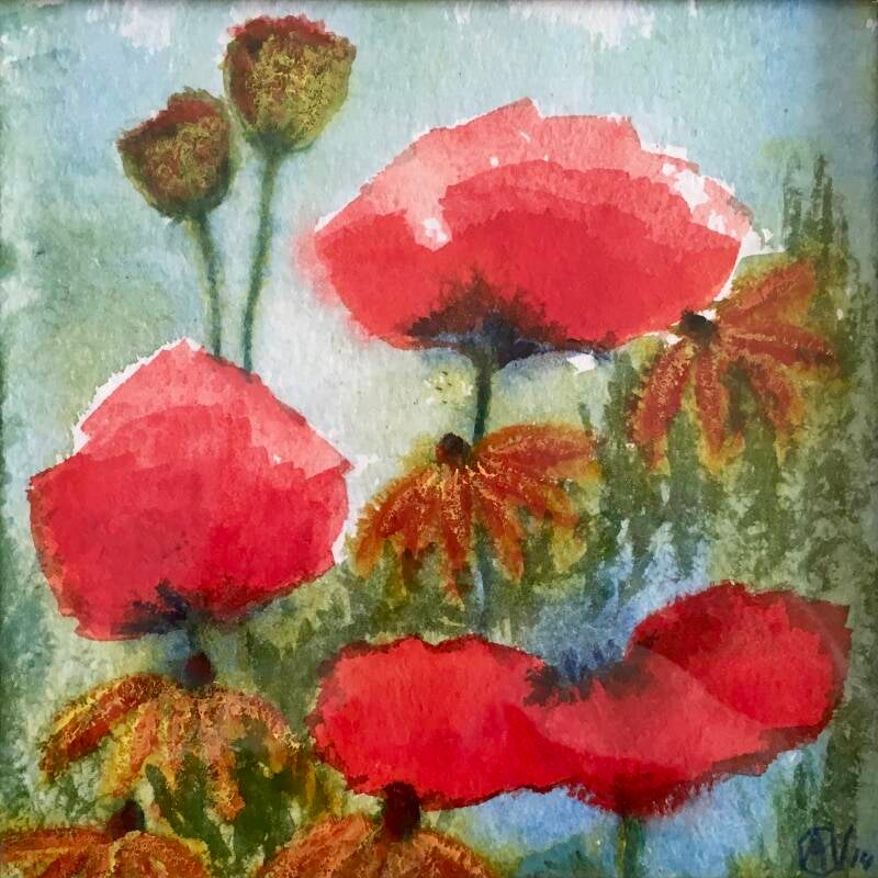 Klaprozen in aquarel (niet te koop)