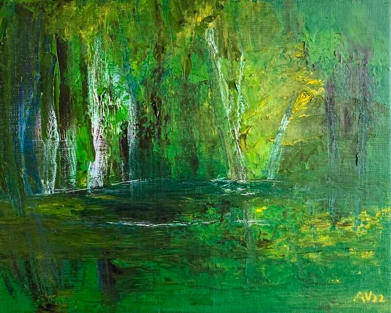 Meertje in het bos, olieverf op doek, 24x30cm (verkocht)