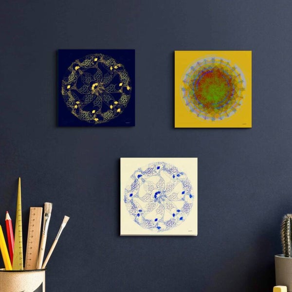 serie van drie tegels: ‘Imperfecte roosvensters’