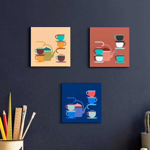 Drie wandtegels. Serie ‘Stilleven met koffieservies’