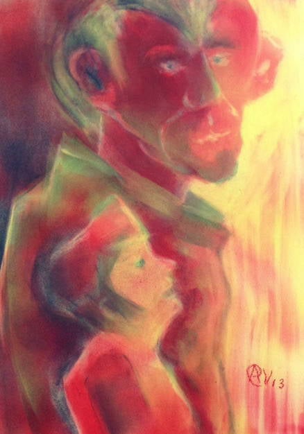 Ongelijk paar III (2013)  panpastel op papier 40x30cm