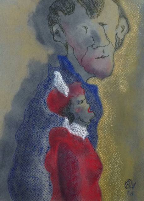 Ongelijk paar II (2013)  pastelkrijt op papier 40x30cm