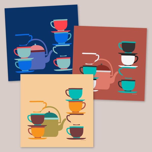 Drie wandtegels. Serie ‘Stilleven met koffieservies’