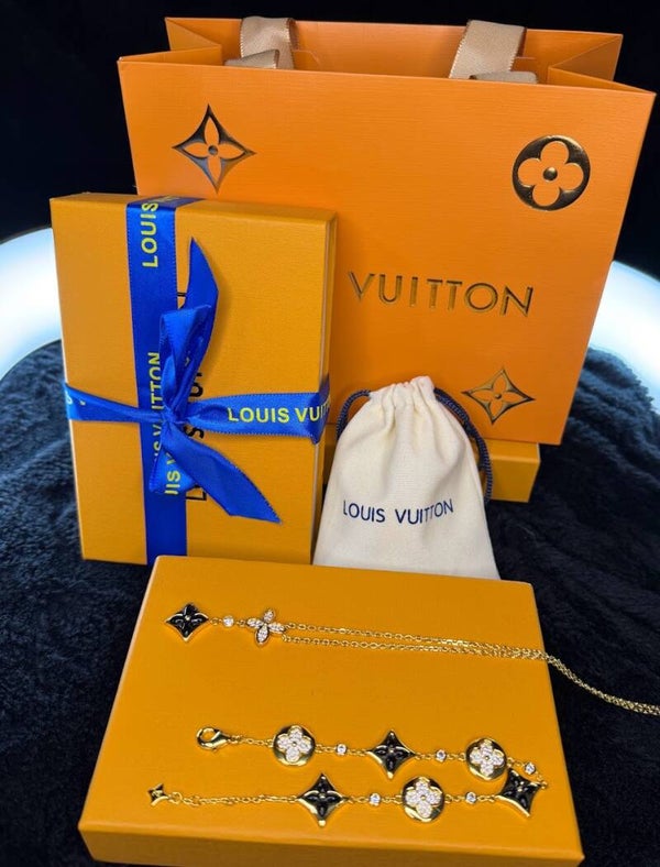 BLACK MONOGRAM JEWELRY SET – NECKLACE & BRACELET