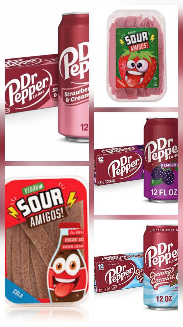 Dr Pepper drink + 2 x 300 gram Amigo's Cola + Aardbei snoep