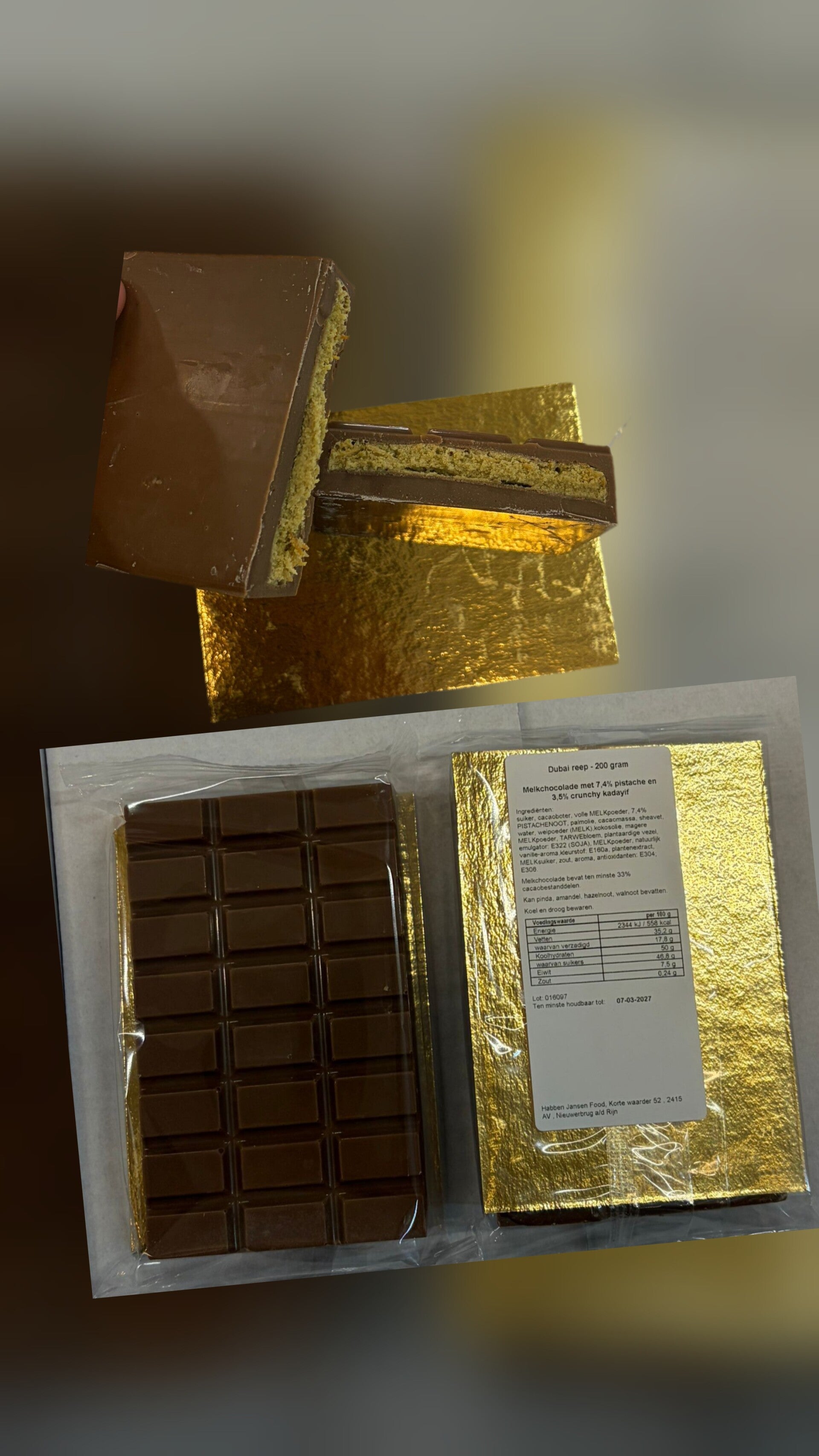 Dubai Chocolade Bar groot 200 gram