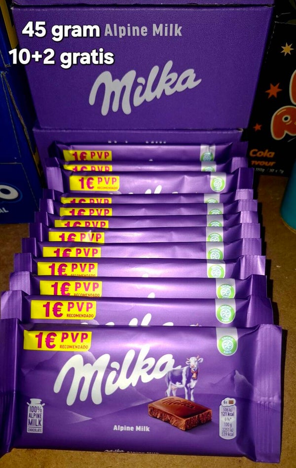 Milka Alpine chocola reep 45 gram 10+2 gratis