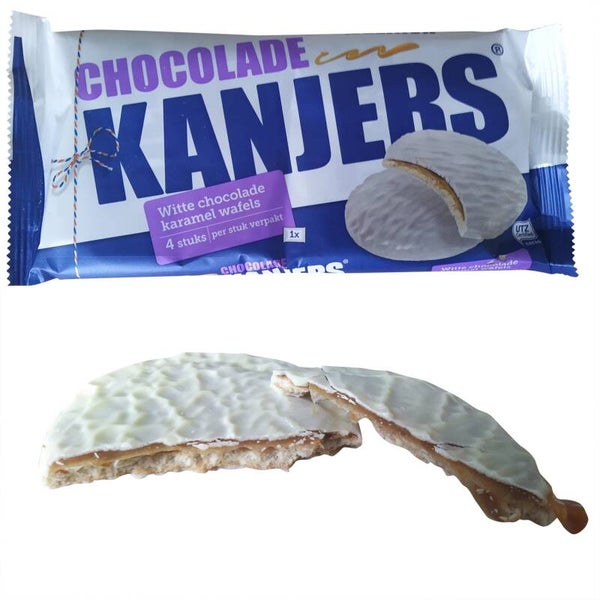 KANJERS Stroopwafels Witte Chocolade met Karamel pak 4 stuks