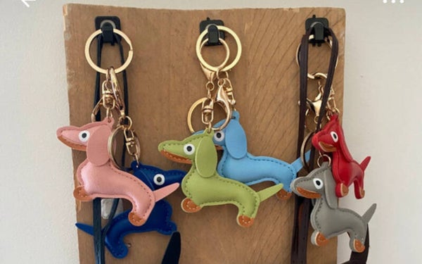 Sleutelhanger teckel - roze blauw rood grijs pistache