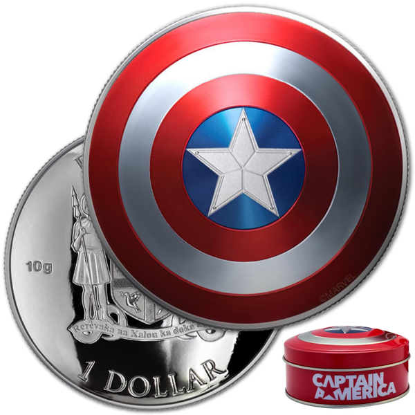 Captain America - Schild 10 Gramm Silbermünze - Polierte Platte - Gewölbte Prägung*