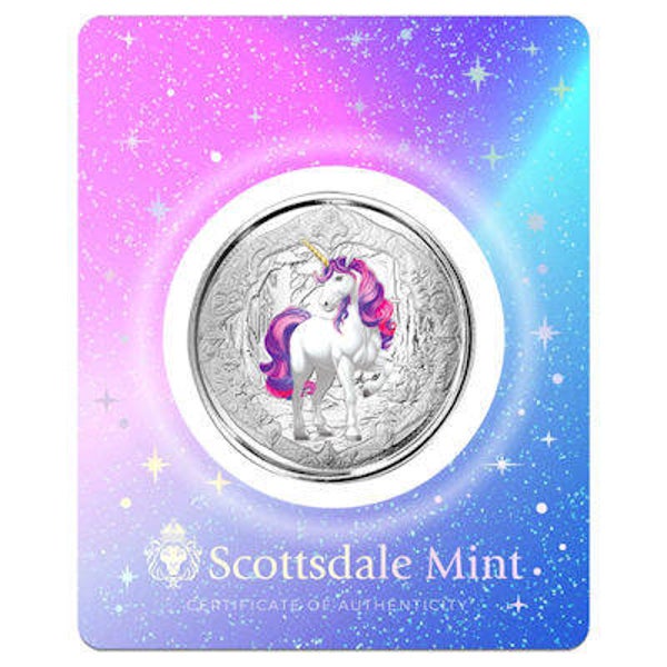 Fiji - 1 FJD Einhorn (Unicorn) Veloria 2024 - 1 Oz Silbermünze Color