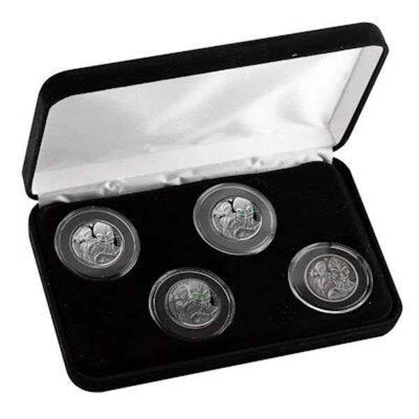 Ghana -Alien Set von 4x1/2 Silbermünze 40 Cedis 2023 - , polierte Platte, farbig, BU, mit Rhodium veredelt*