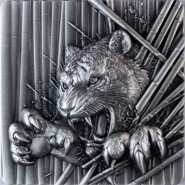 Tiger – Furious Beasts 2 Unzen Silberstacker Hochrelief*