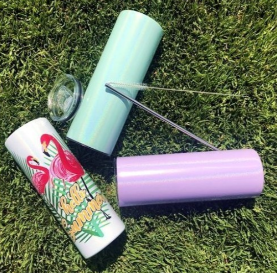 Sublimatie beker rainbow met rietje 500 ml.