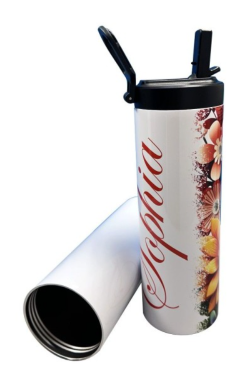 Grote sublimatie drinkbeker met deksel en inklapbaar rietje 590 ml.