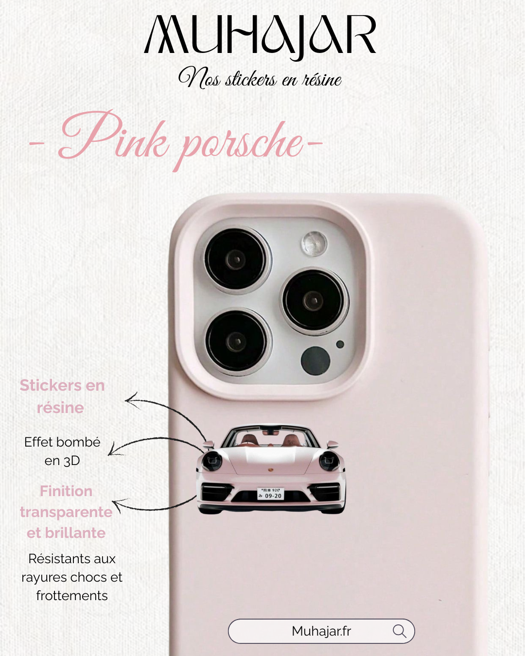 Stickers résine - Pink Porsche