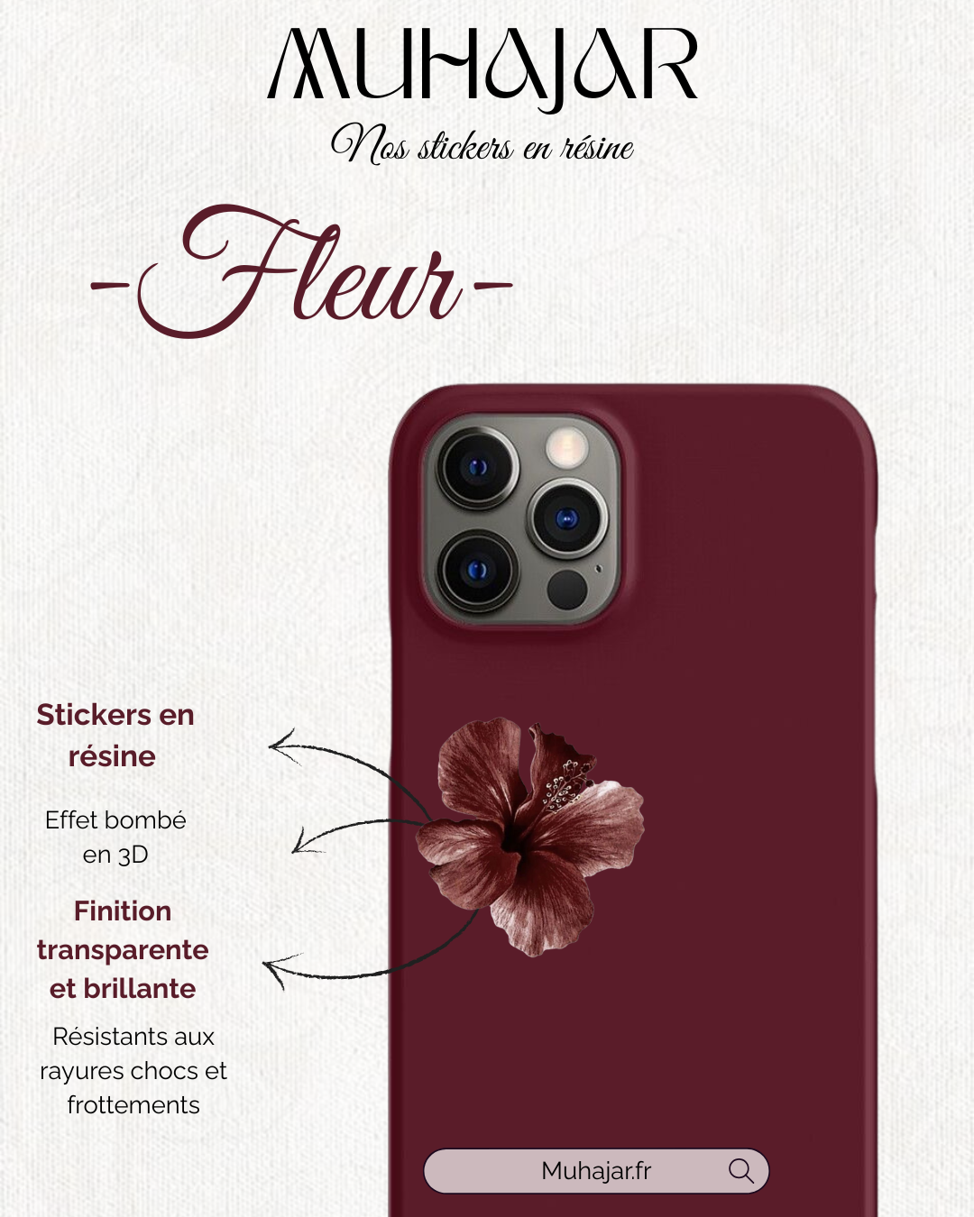 Stickers résine - Fleur bordeau