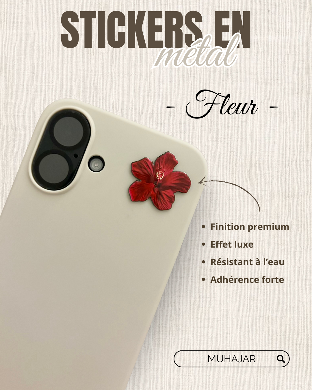 Stickers métal - Fleur rouge