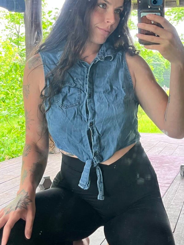 Button/Tie Up Denim Crop Top