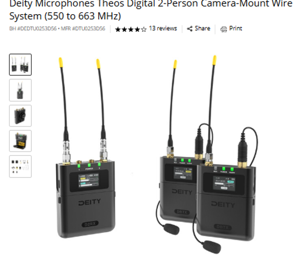 Theos Digital 2 Deity Microphones Theos Digital 2-Person Camera-Mount Wireless Omni Lavalier Microphone System