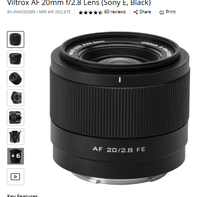 Viltrox AF 20mm 1/2.8 Viltrox AF 20mm f/2.8 Lens (Sony, Black)