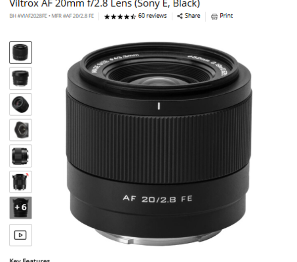 Viltrox AF 20mm 1/2.8 Viltrox AF 20mm f/2.8 Lens (Sony E, Black)