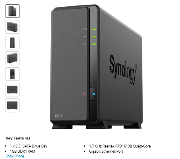 External HDD/SSD Synology DiskStation DS124 1-Bay NAS Enclosure