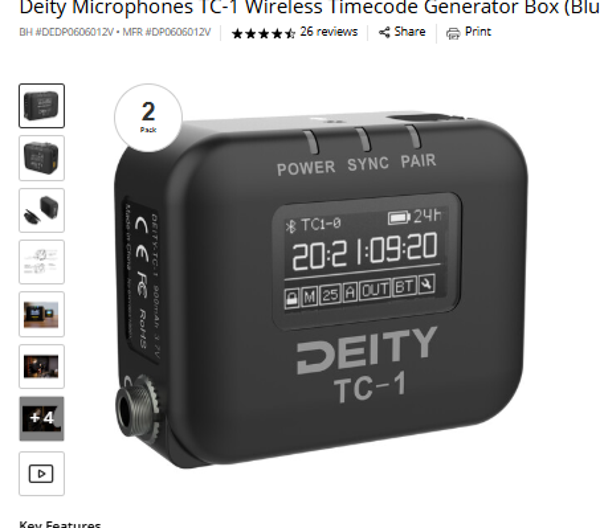 Deity Microphones TC-1 Deity Microphones TC-1 Wireless Timecode Generator Box (Bluetooth, 2.4 GHz, 2-Pack)
