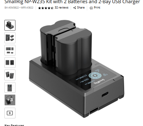 SmallRig NP-W235 Kit with 2 Batteries and 2-Bay USB Charger