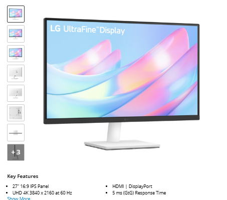LG UltraFine 27US500-W 27" 4K HDR Monitor (White)