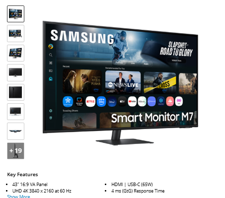 Samsung M7 M70F 43" 4K HDR Smart Monitor (Black)