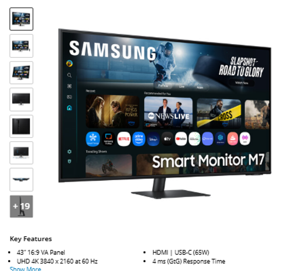 Samsung M7 M70F 43" 4K HDR Smart Monitor (Black)