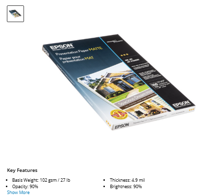 Epson Presentation Paper Matte (11 x 17", 100 Sheets)