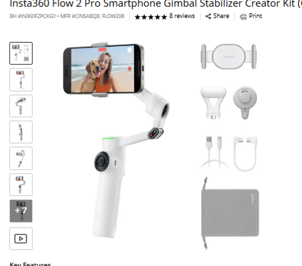 Insta360 FLOW 2 Pro Insta360 Flow 2 Pro Smartphone Gimbal Stabilizer Creator Kit (Gray)