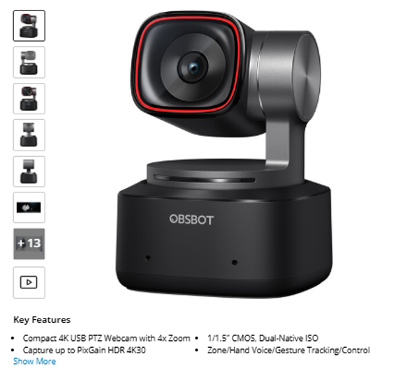 OBSBOT Tiny 2 Al-Powered PTZ 4K Webcam