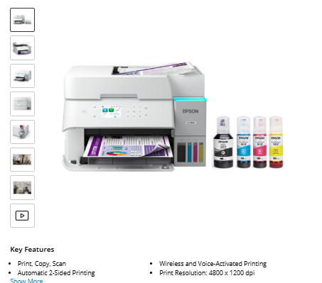3950 Epson EcoTank ET-3950 Wireless Color All-in-One Cartridge-Free Supertank Printer