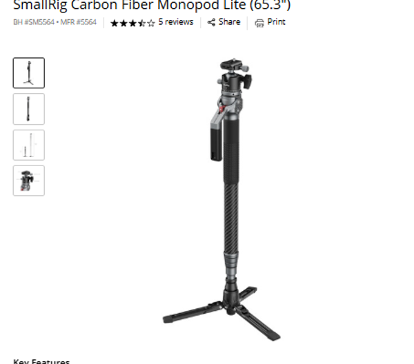 SmallRig Carbon Fiber Monopod Lite (65.3")