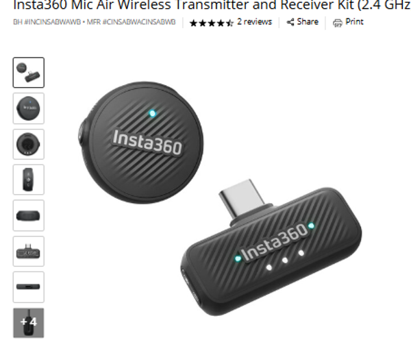 CnatNOW RECEIVER KIT Insta360 Mic Air Wireless Transmitter and Receiver Kit (2.4 GHz)