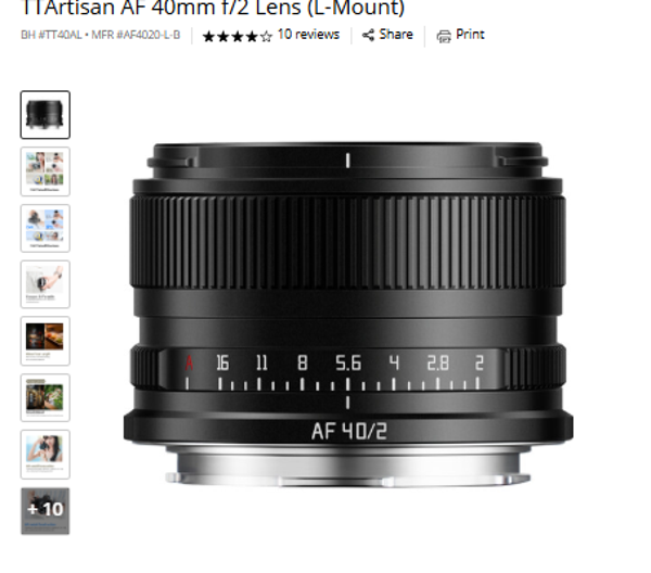 ITArtisan AF 40mm [/2 ITArtisan AF 40mm f/2 Lens (L-Mount)