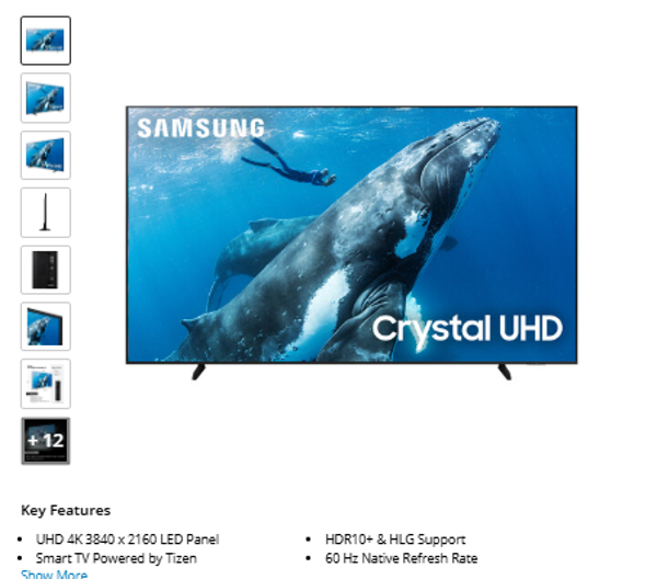 DU9000 Samsung DU9000 98" 4K HDR Smart LED TV