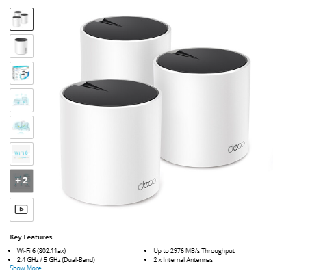 DECO X55 TP-Link Deco X55 AX3000 Wireless Dual-Band Gigabit Mesh Wi-Fi System (3-Pack)