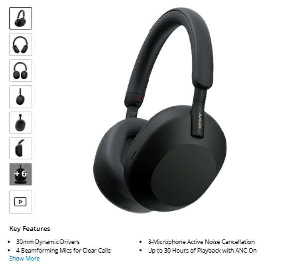 Sony WH-1000XM5 Noise-Canceling Wireless Over-Ear Headphones (Black)
