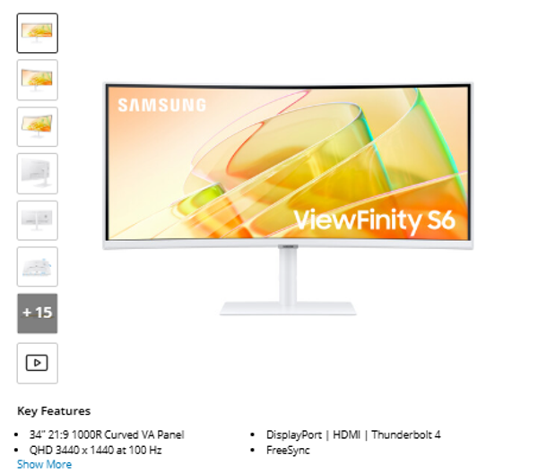 Samsung ViewFinity S65TC 34" 1440p HDR 100 Hz Curved Ultrawide Monitor (Warm White)