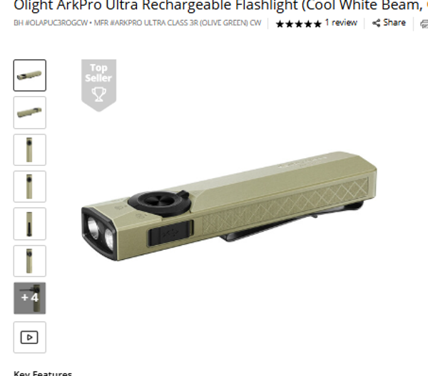 Ultra Olight ArkPro Ultra Rechargeable Flashlight (Cool White Beam, Olive Green)