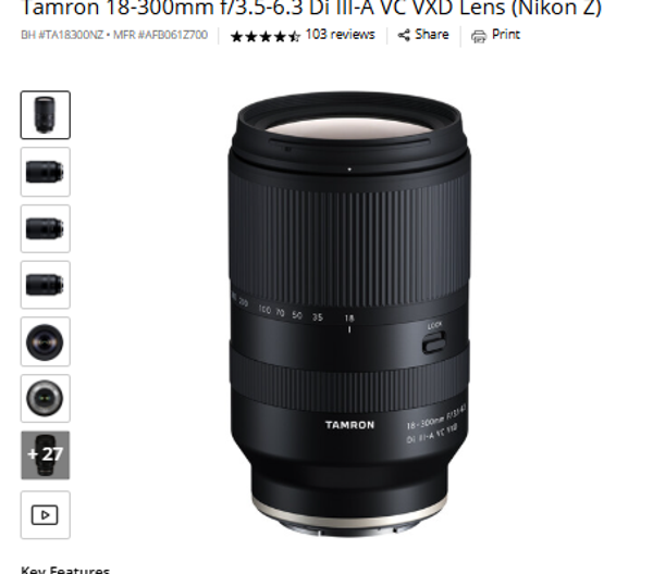 Tamron 18-300mm [/3.5-6.3 DI III-A Tamron 18-300mm f/3.5-6.3 Di III-A VC VXD Lens (Nikon Z)
