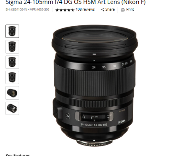 24-105mm 1/4 DG HSM Art Sigma 24-105mm f/4 DG OS HSM Art Lens (Nikon F)
